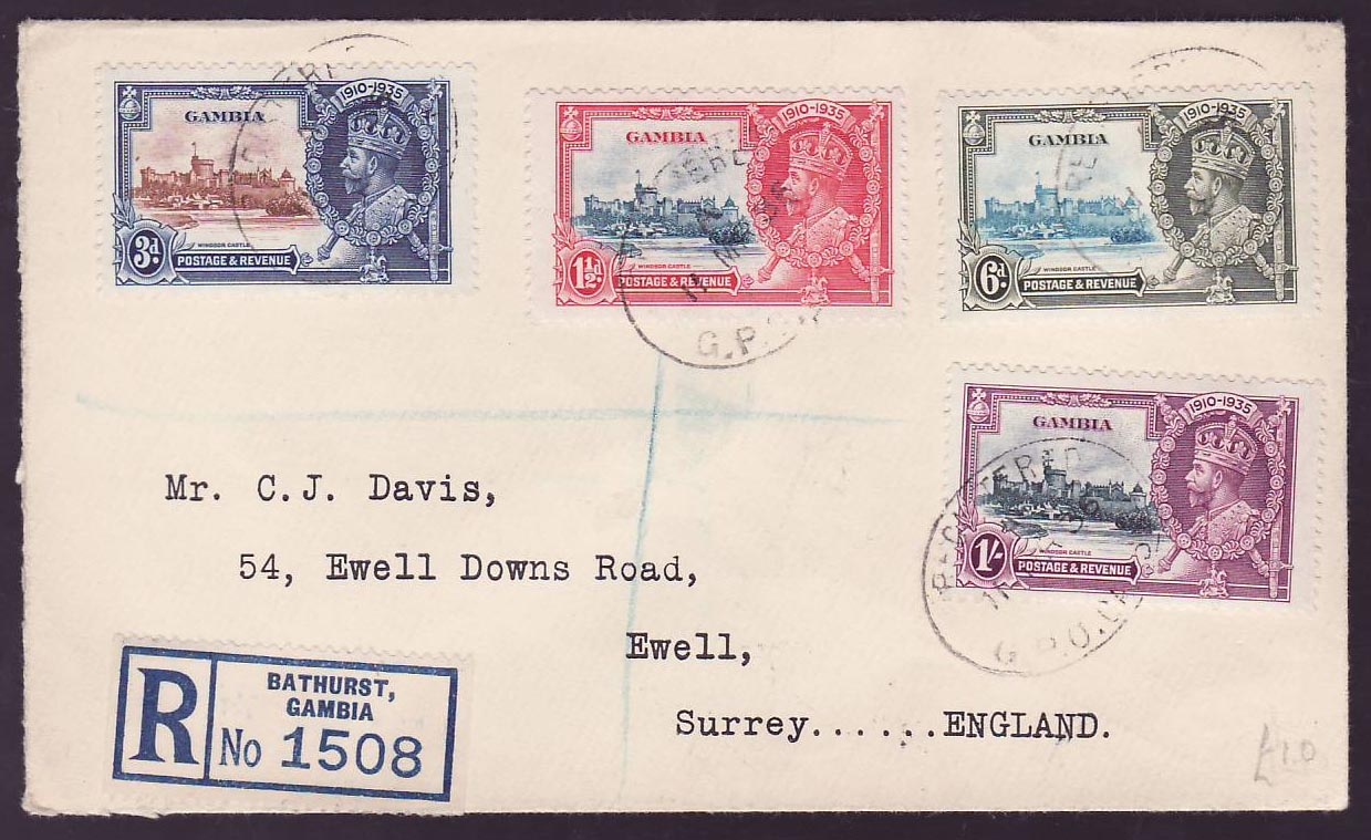 Gambia Gambie Cover with various Jubilee stamps canc Bathurst 36