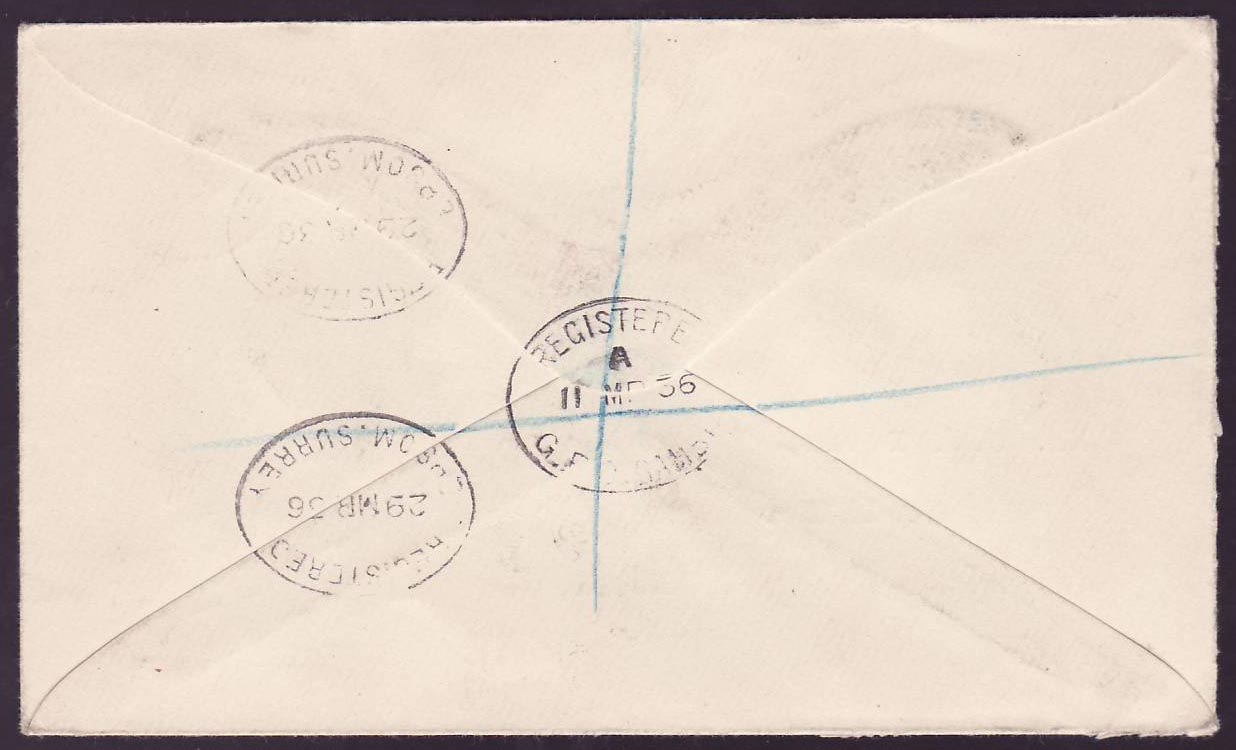 Gambia Gambie Cover with various Jubilee stamps canc Bathurst 36 — Rückseite