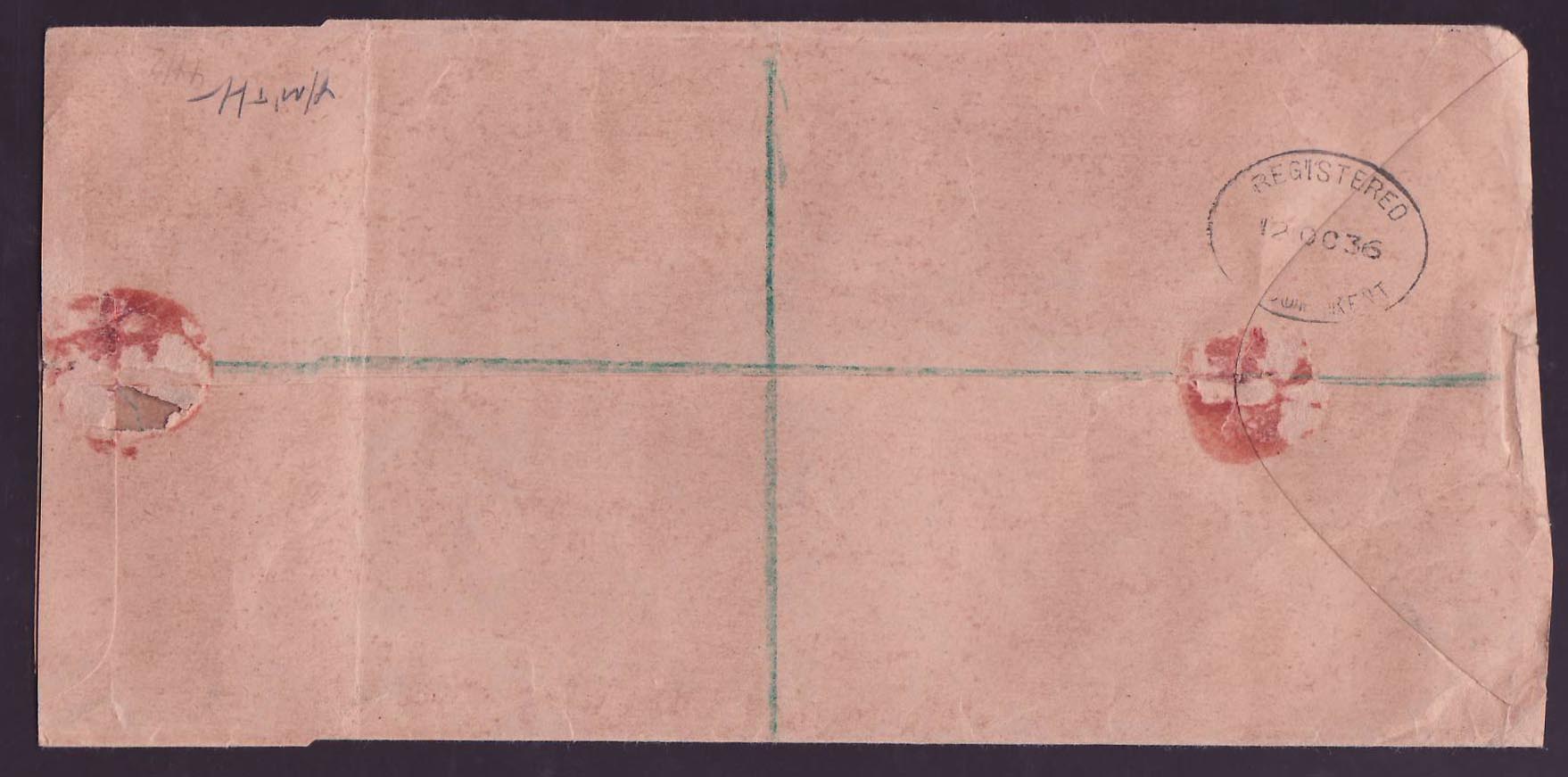 Gambia Gambie Cover with Elephant 1d+6d+4s for Kent  England canc 1936 — Verso