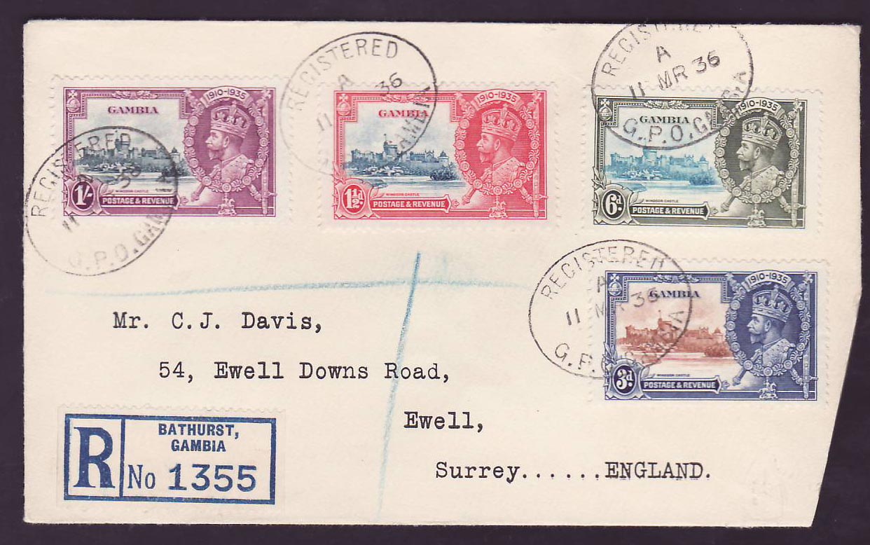 Gambia Gambie Cover with various Jubilee stamps canc Bathurst 36