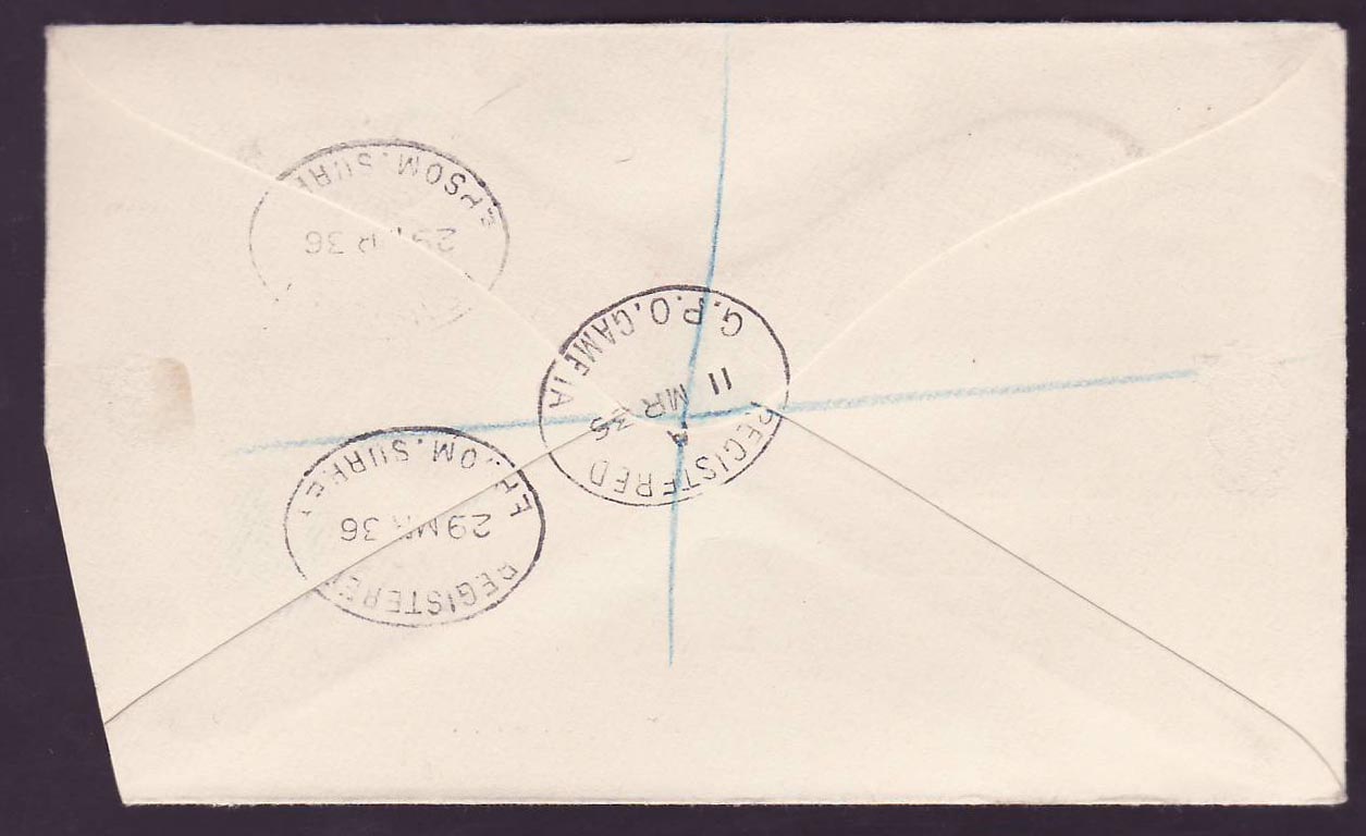 Gambia Gambie Cover with various Jubilee stamps canc Bathurst 36 — Rückseite