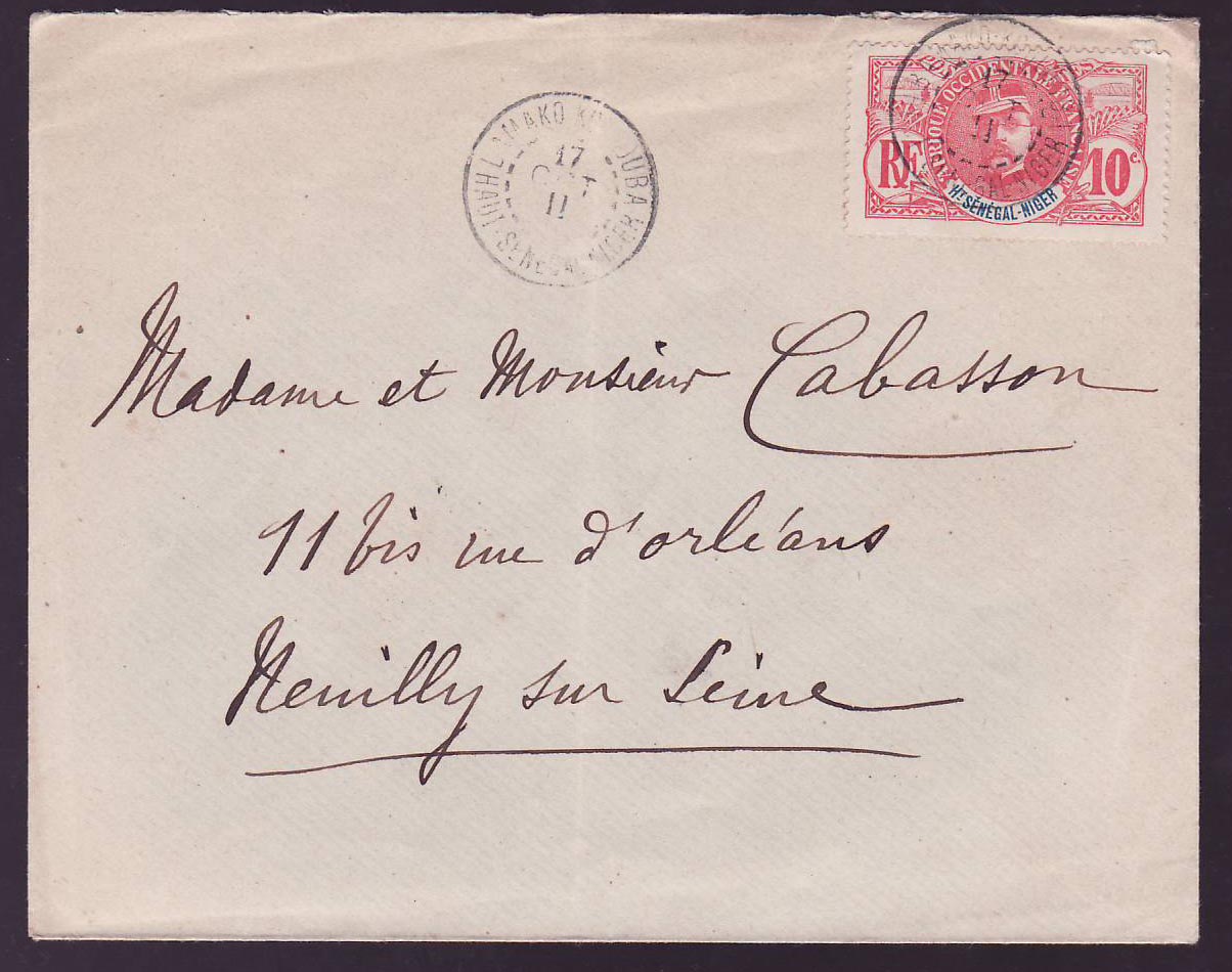 Haut Senegal & Niger Lettre avec 10c Gouverneur Ballay cad Bamako OCT 11 pour Neuilly sur Seine  France