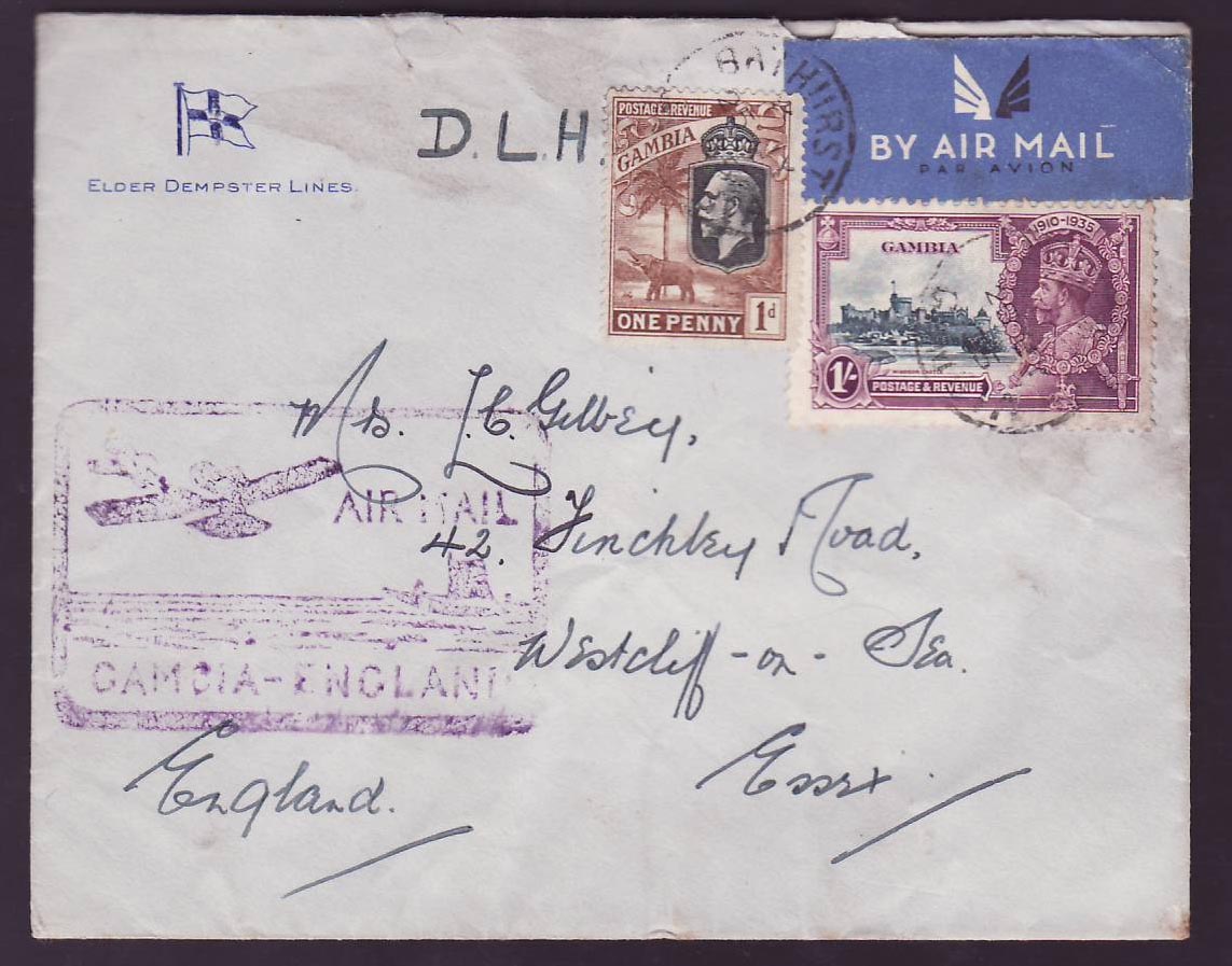 Gambie — Lettre aérienne vers l'Angleterre — Elder Dempster Lines