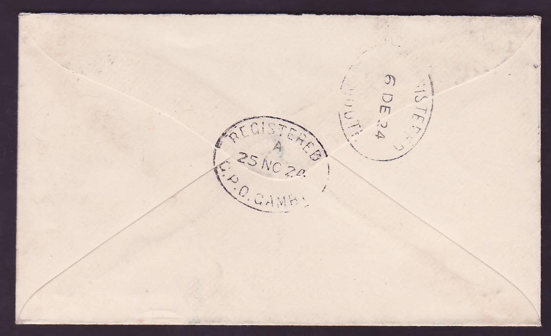 Gambia Gambie 5s Elephant value on Wilson cover  dated NO 24 Rare  to Birmingham  England — Rückseite