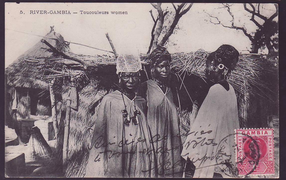 Gambia Gambie Postcard 1d EVII value picture Toucouleurs women  to Bordeaux  France