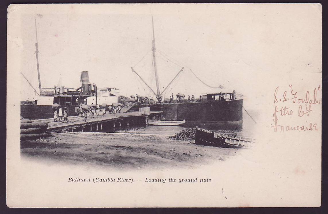 Gambia Gambie Postcard with 2*1/2d EVII values picturePart of the native village by the river side to Bordeaux  France — Rückseite