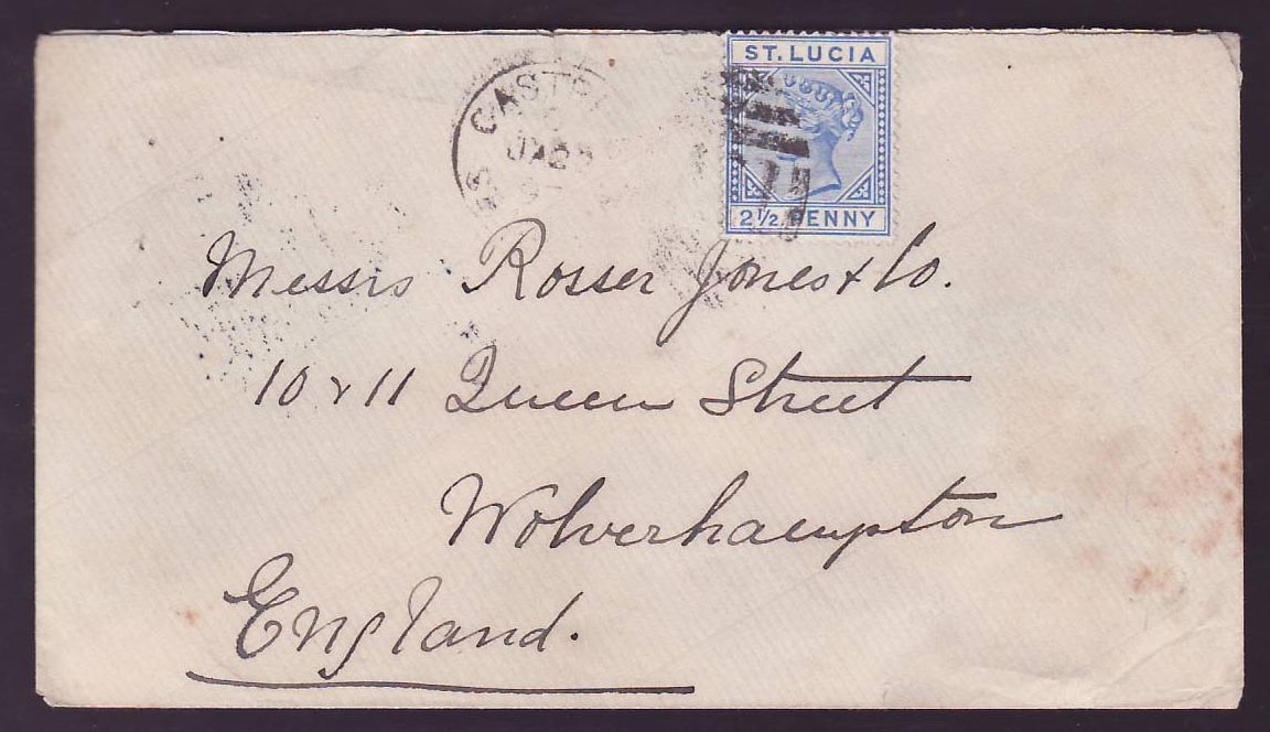 Cover St Lucia Lucie franked 2 1/2d Victoria Castries JA 97 for Wolverhampton  England