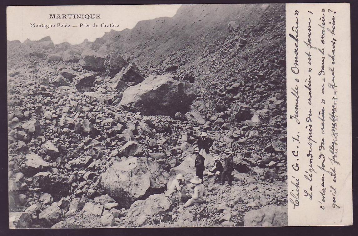Postcard St Lucia Lucie with 2*1/2d EVI values cancelled Castries 08 for Paris  France  back Martinique Montage pelee — Rückseite