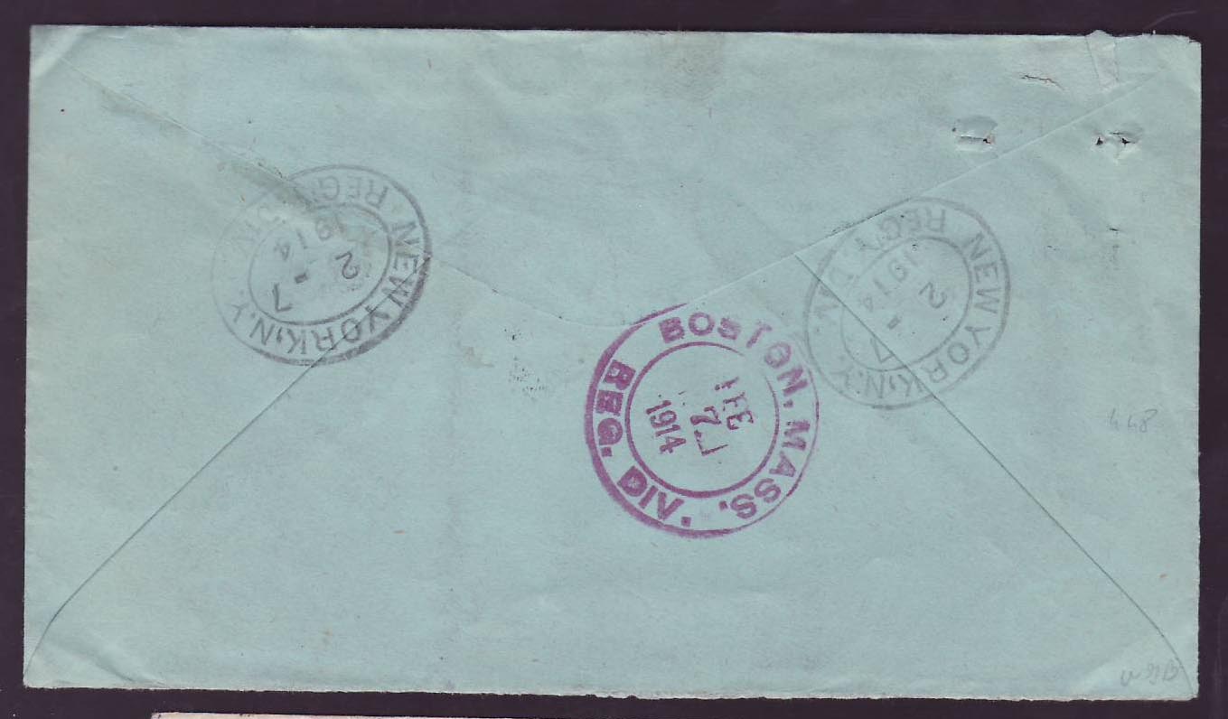 Cover St Lucia Lucie franked with 4d + 1d GV issue for Boston  Mass  USA  canc JAN 14 — Rückseite