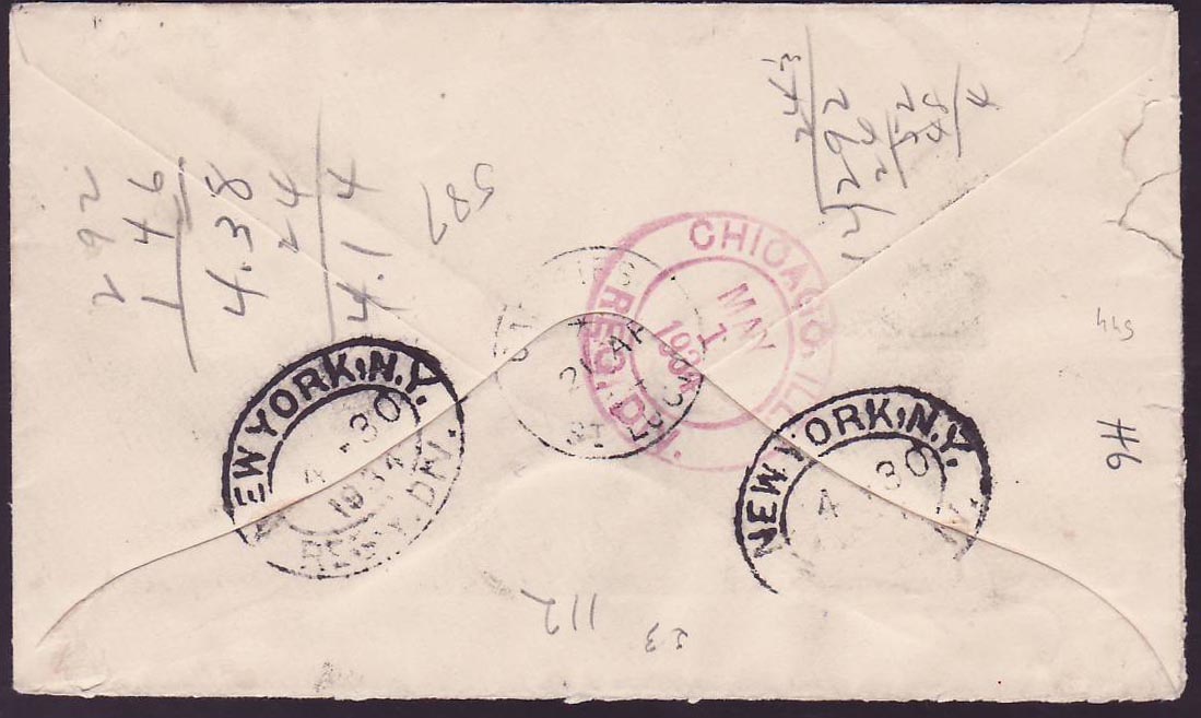 Cover St Lucia Lucie franked with 2*2 1/2d GV issue for Chicago  USA  dated 1934 — Rückseite