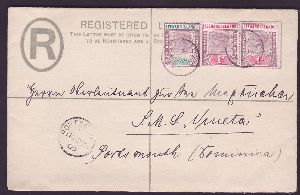 Dominica Postmouth (small office) rare Leeward stamps on NO 00 mail to Portsmouth  Dominica