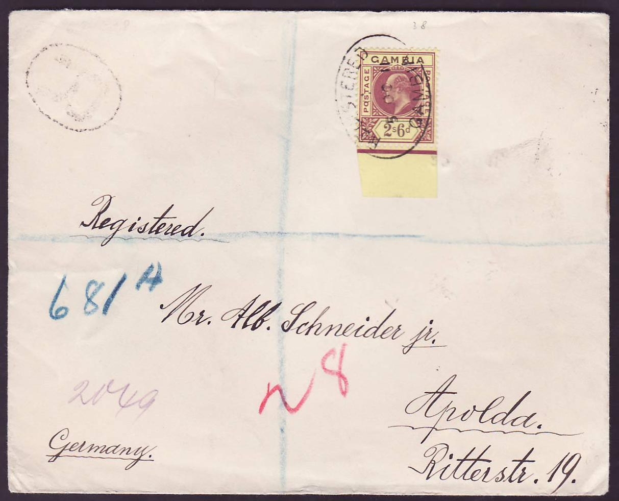 Gambia Gambie Solo usage of EVI 2/6s value canc OC 11 to Apolda Deutschland Selten