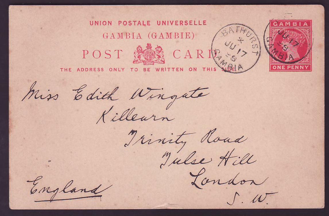 Gambia Gambie 1p Postal stationary canc Bathurst JU 98 for London  England