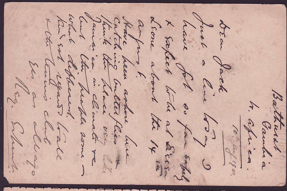 Gambia Gambie 1p Postal stationary canc Bathurst 01 for Kingston  Jamaica — Back