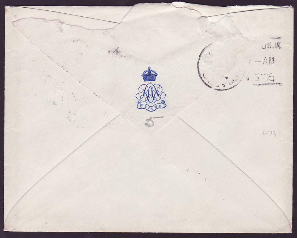 Posted on Board handtsamp for London  England  Paquebot  Unusual on cover — Rückseite