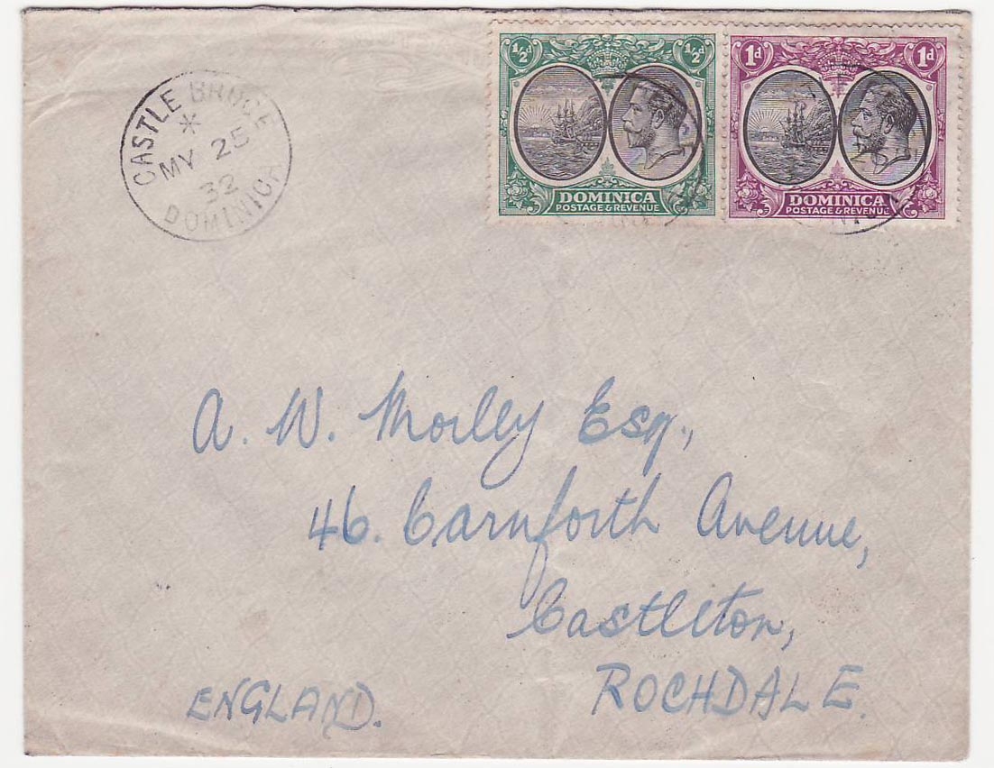 Dominica Cover with Rare Castle Bruce MY 32 cds  to Castleton  Rochdale  England