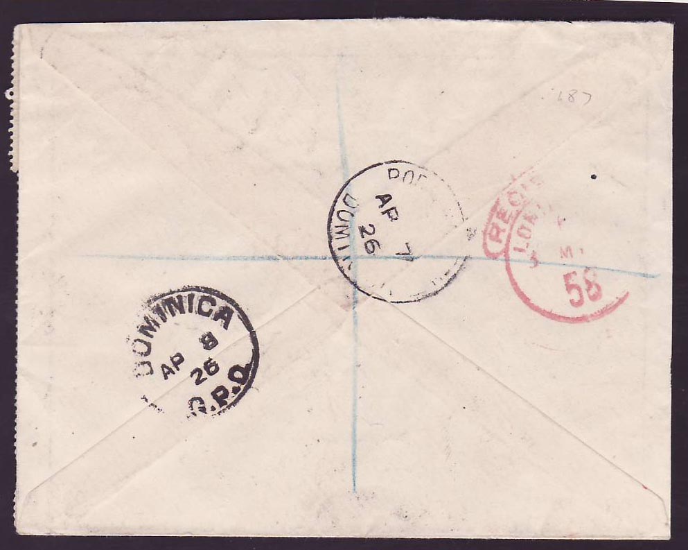 Dominica Cover with new office Castle Bruce cancelled AP 26 for Huddersfield  England  Marigot Transit — Rückseite