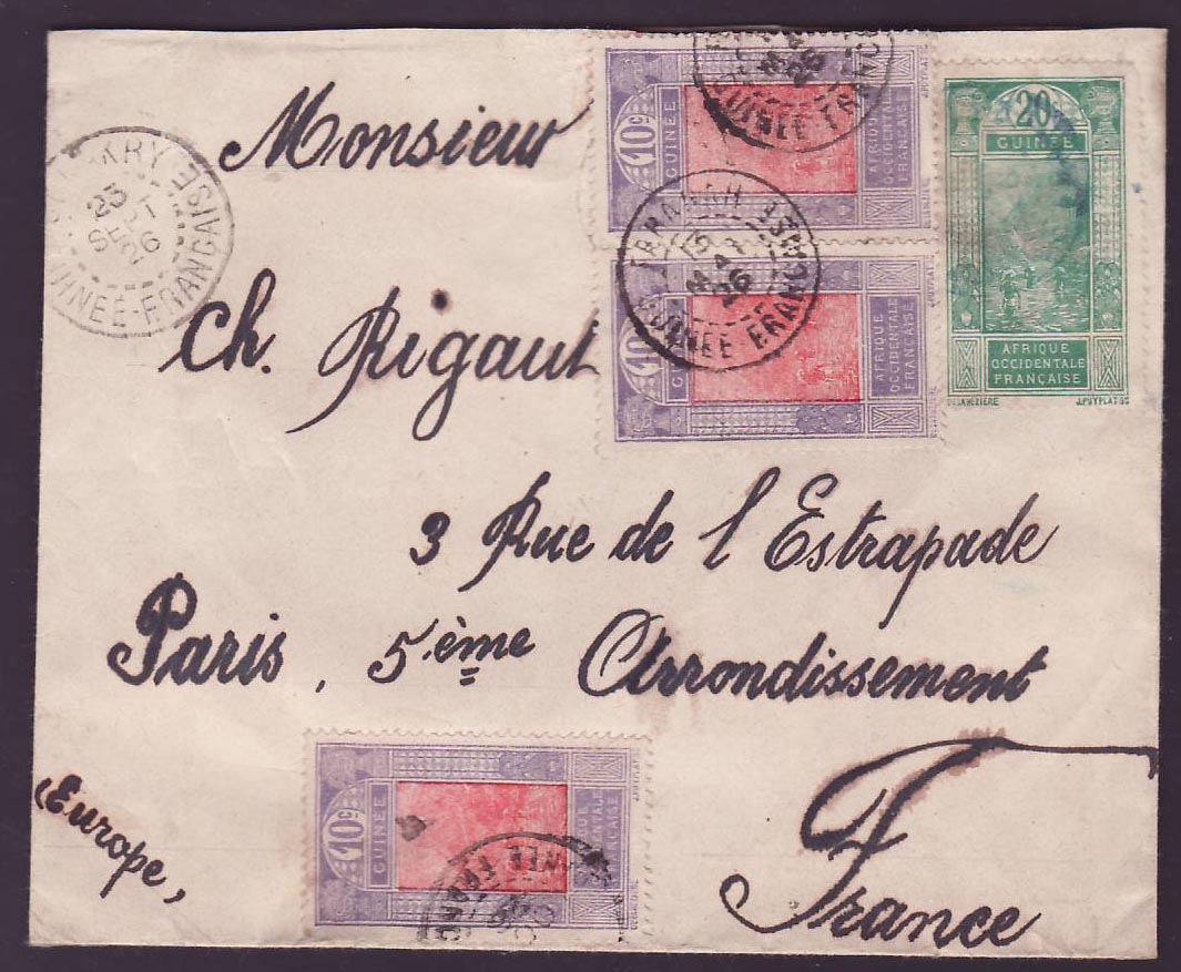 Guinee Lettre 3*10c + 20c Gue de Kitim pour Paris  France