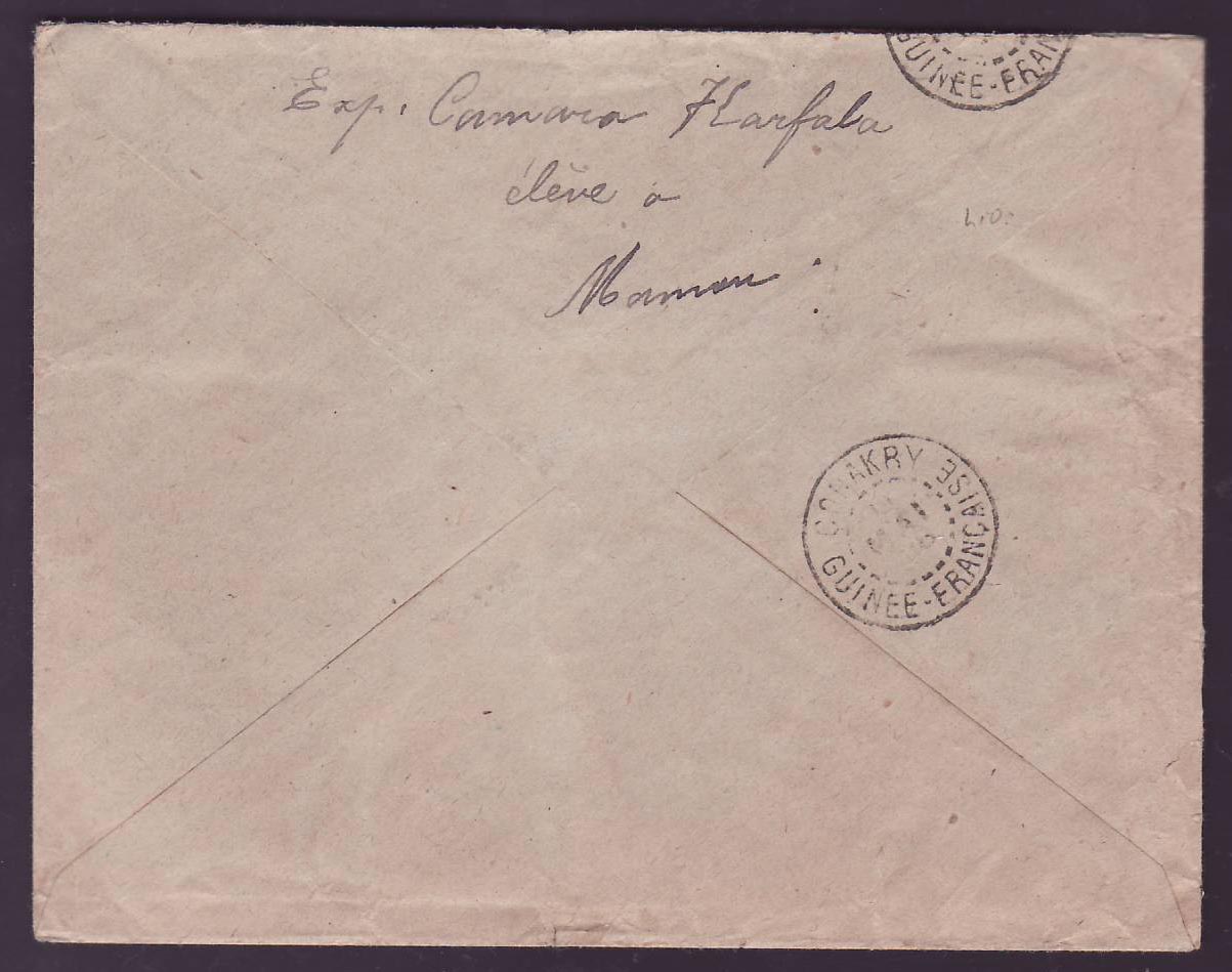 Guinee Lettre 50c Gue de Kitim seul cad Mamou Mai 28 pour Paris  France — Rückseite