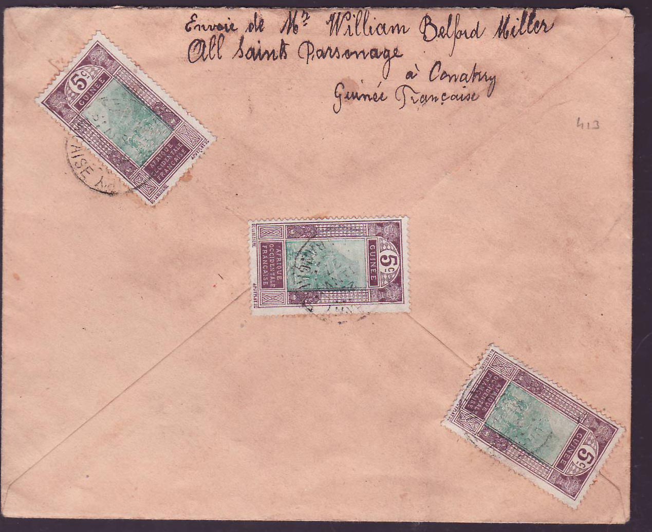 Guinee Lettre avec 10*5c Gue de Kitim cad Conakry JAN 27 pour Paris  France — Rückseite