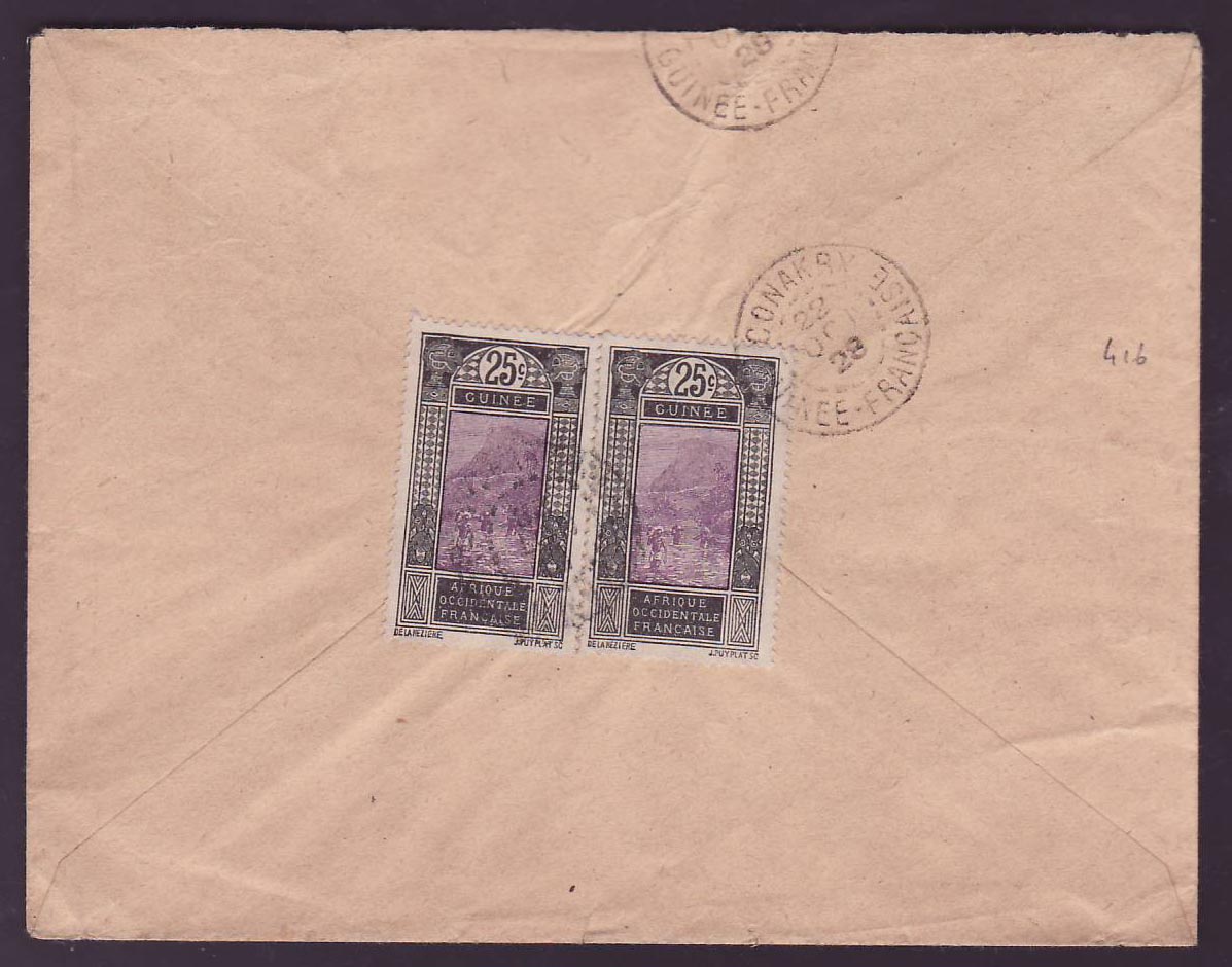 Guinee Lettre 2*25c cad Mamou OCT 28 pour Paris  France — Rückseite