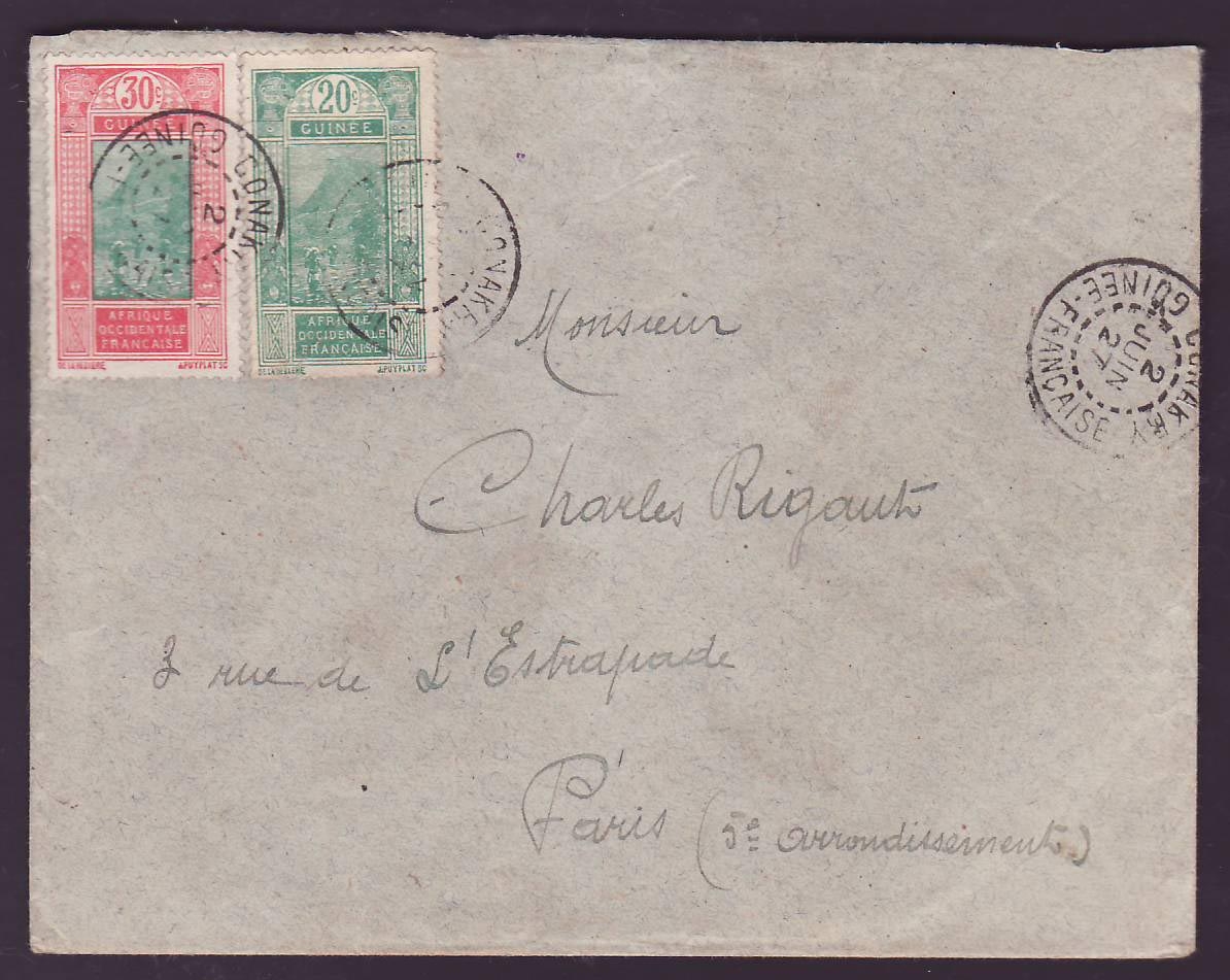 Guinee Lettre 20c + 30c Gue de Kitim cad Conakry JUIN 27 pour Paris  France