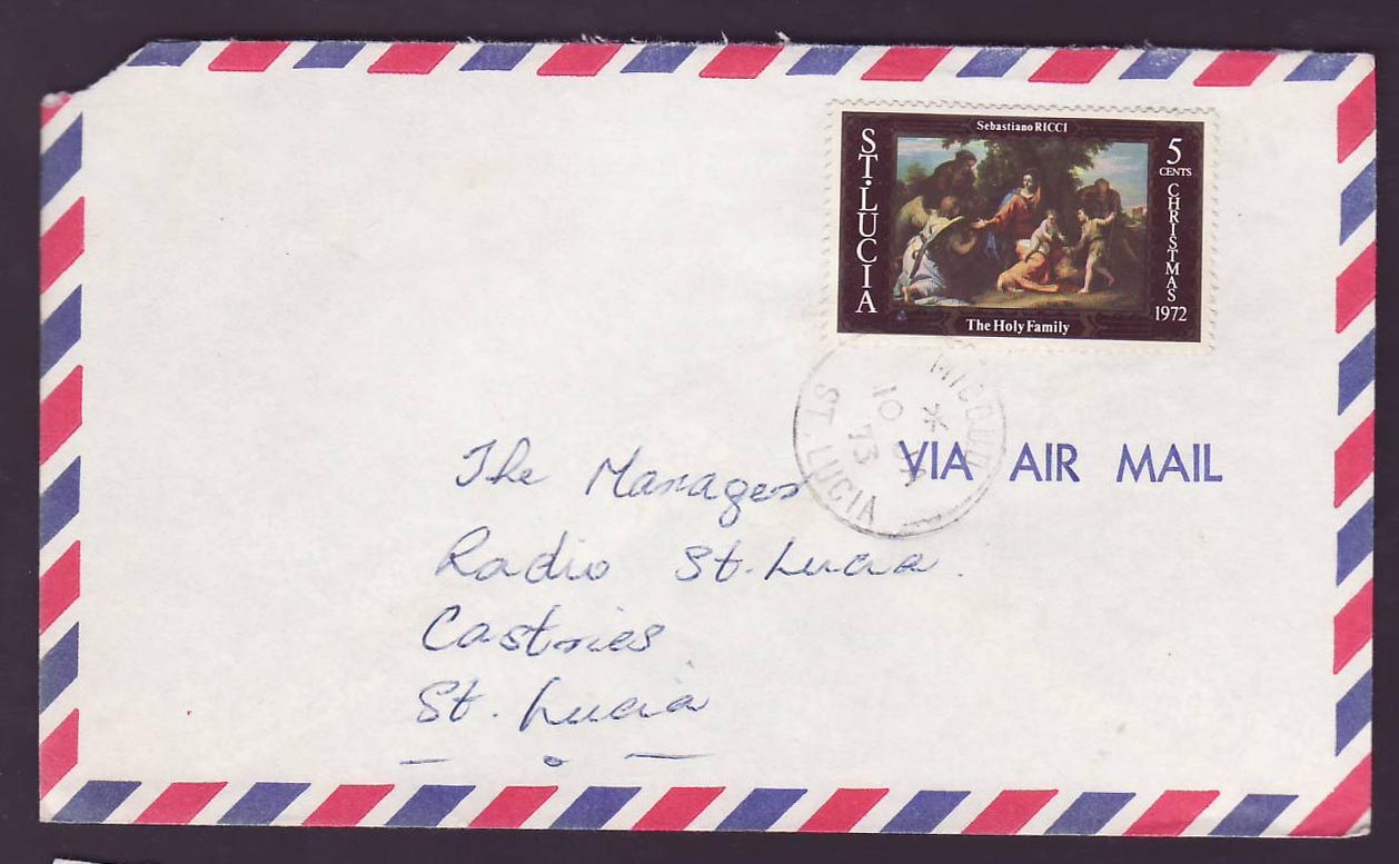 St Lucia Lucie Cover with Micoud 1973 (small office) cds to Castries