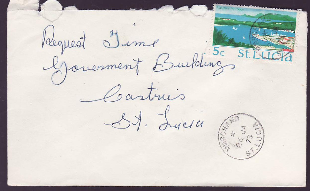 St Lucia Lucie Cover with Marchand 1973 (small office) to Castries