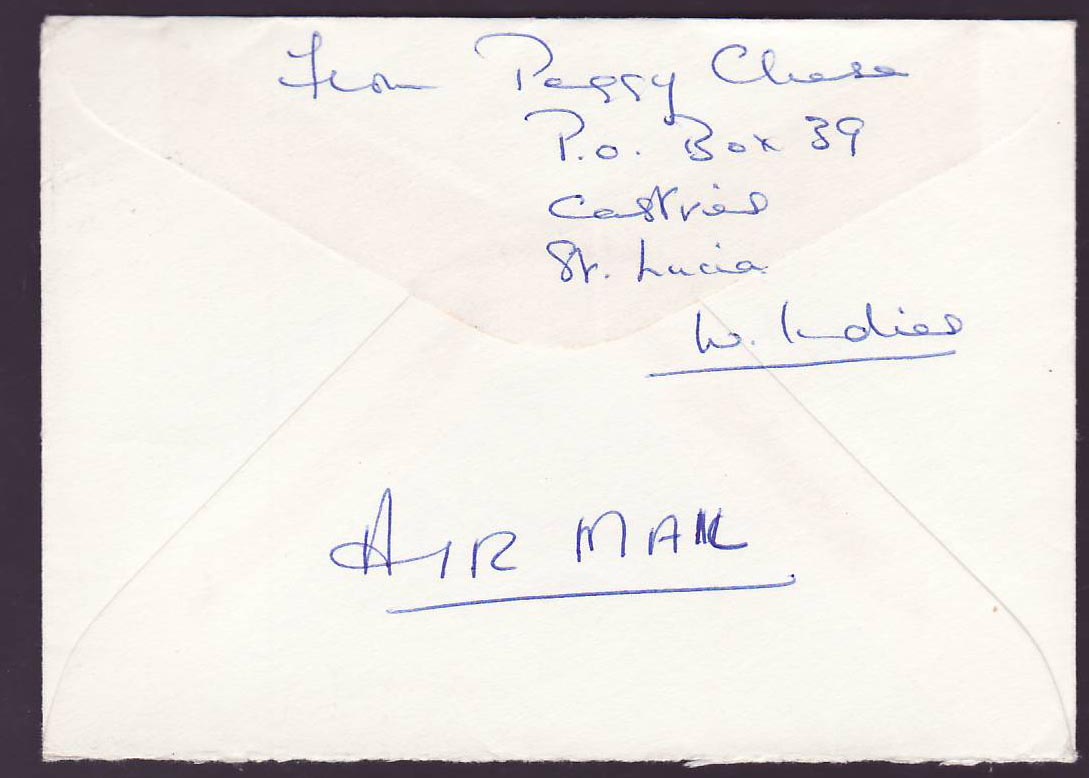 St Lucia Lucie Cover with Castries cds 1973 to Claygate  Surrey  England Perroquet — Rückseite