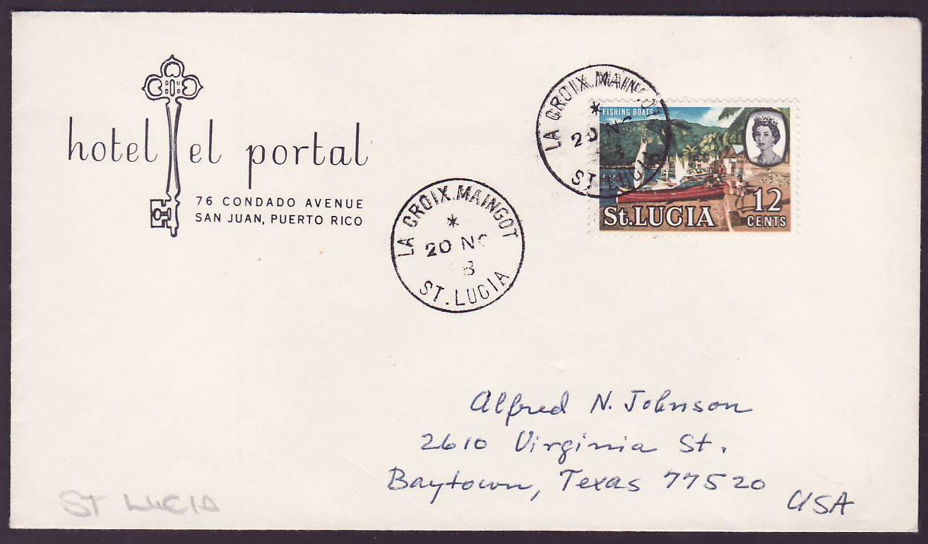 St Lucia Lucie Cover with La Croix Maingot 1978 cds (small office) to Baytown  Texas  USA