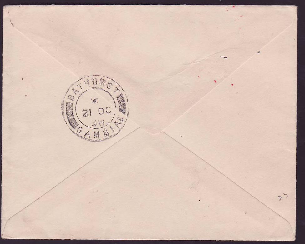 Gambia Gambie Zeppeling cover with 9d adhesive to Bathurst Gambia Aviation RARE — Verso