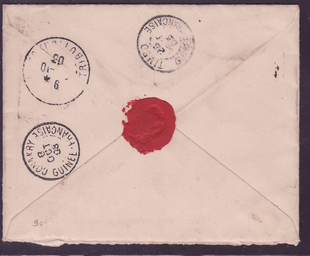 Guinee Lettre recommandee avec Type Groupe 10c + 2*15c pour le Journal  a Paris  cachet maritime  cad 1903 rare — Rückseite