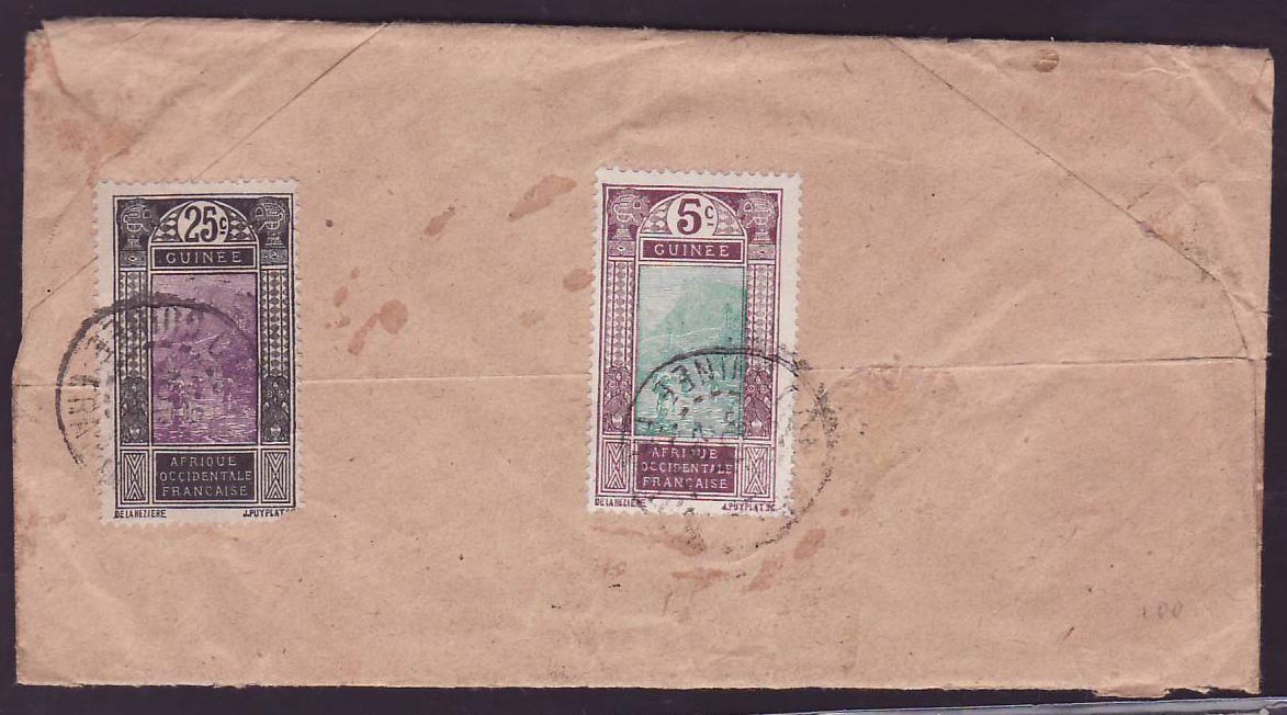 Guinee Lettre avec 3*25c + 25c + 5c au dos sur lettre pour Paris  France  cad 1926 — Rückseite