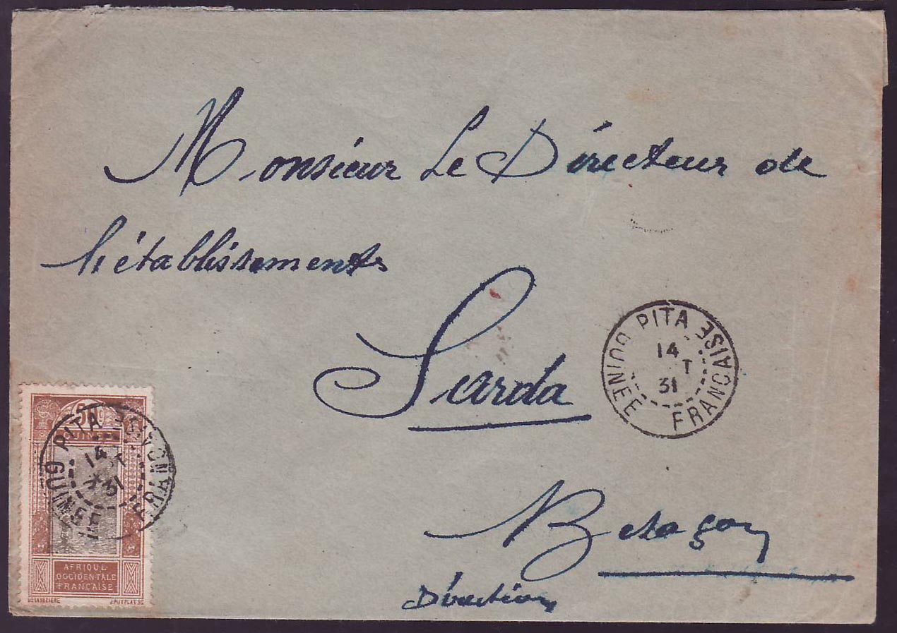 Guinee Lettre avec 50c Gue de Kitim seul sur lettre bon cachet Kita 1931 pour Besancon  France