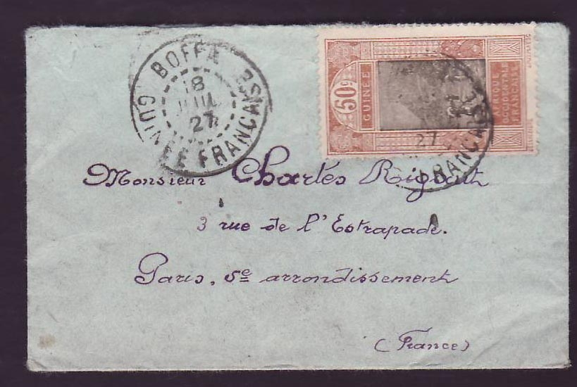 Guinee Lettre avec 50c Gue de Kitim seul sur lettre bon cachet Boffa JUI 27 pour Paris  France