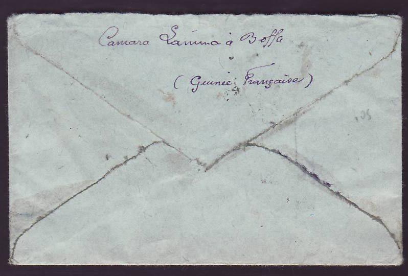 Guinee Lettre avec 50c Gue de Kitim seul sur lettre bon cachet Boffa JUI 27 pour Paris  France — Rückseite