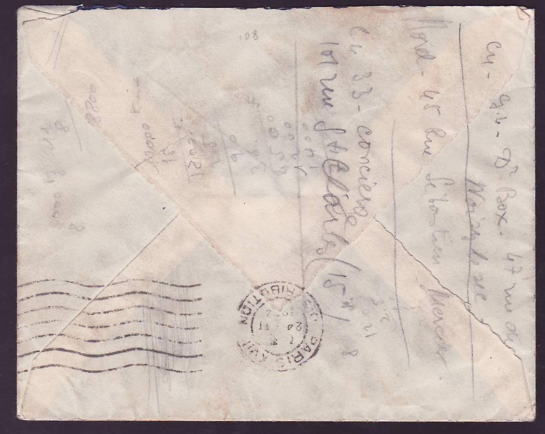 Guinee 50c Gue de Kitim seul sur lettre Frigouiagbe cad FEV 34 pour Paris  France — Rückseite