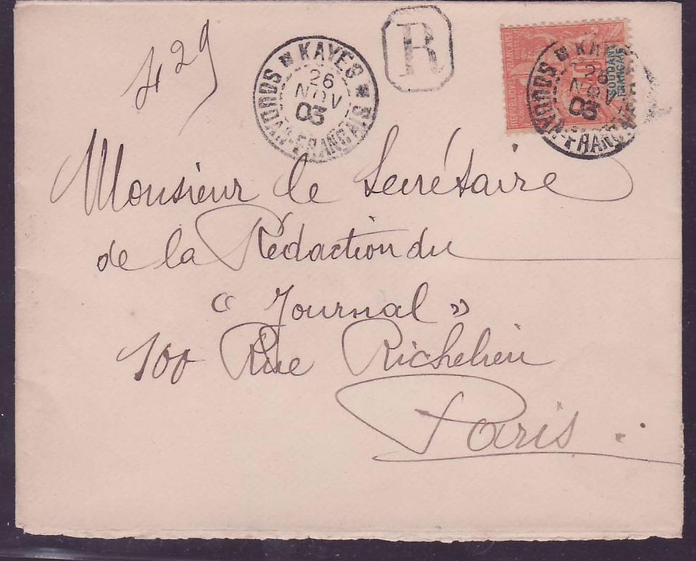 Guinee Lettre avec 40c seul sur lettre beau cachet Kayes NOV 03 pour Le Journal  Rue de Richelieu  Paris  Superbe