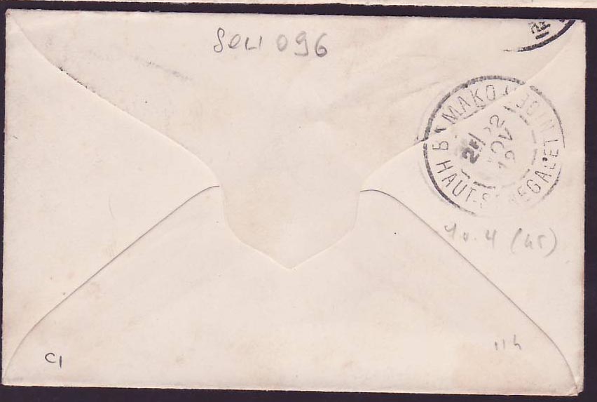 Haut Senegal & Niger Lettre avec Ballay 5c  et cachet rare Bandiagara NO 12  pour Belfort  Allemagne — Rückseite