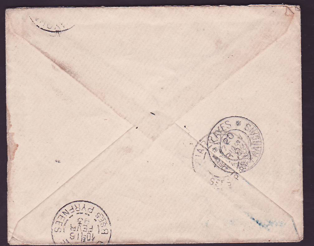 Soudan Lettre Franchise Militaire Kayes 17 NOV 99 pour Rue de Bourgogne  Paris  France  Cachet Corps Expeditionnaire — Verso