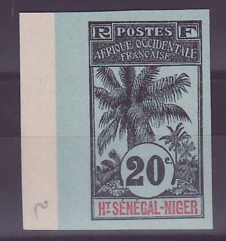 Haut Senegal et Niger 20c Palmiers n°7 Non Dentele Bord de Feuille Non Dentelé Rare