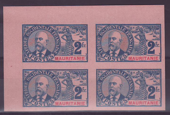 Mauritanie Gouverneur Ballay 2F n°15 Non dentele Bloc de 4 Coin de Feuille Rarissime