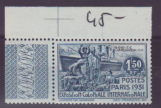 Guinee Exposition Coloniale Internationale 1931 n° 118b VARIETE Legende doublee ** Coin de feuille Neuf sans charniere T