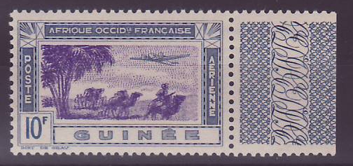 Guinee Poste Aerienne 10F n°15 VARIETE Centre doublé ** Neuf sans charniere Bord de Feuille TTB Signé