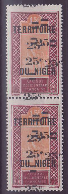 Niger 25c s 15c n°18d VARIETE Surcharge multiple en paire ** Neuf sans charniere Signé