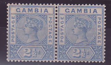 Gambia Gambie Victoria 2 1/2d utltramarine u/m ** pair with VARIETY Malformed S  SG 40a