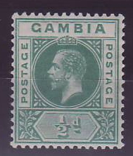 Gambia Gambie 1/2d green GV u//m ** with VARIETY SPLIT A Superb SG 86c