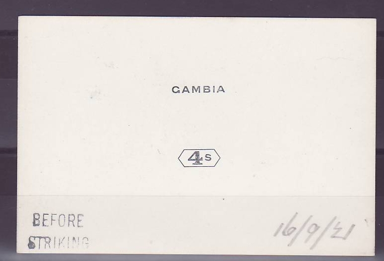 Gambia Gambie 4s Die prooff with handstamp AFTER Striking dated 17/9/21 Rare