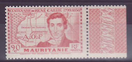 Mauritanie n°95 Rene Caillie Bord de Feuille ** Sans charniere VARIETE Grand Mauritanie Sup