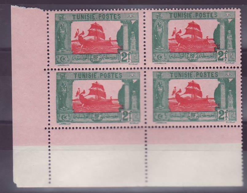 Tunisie n°118 Galere 2F en bloc de 4 ** Sans charniere Coin de feuille